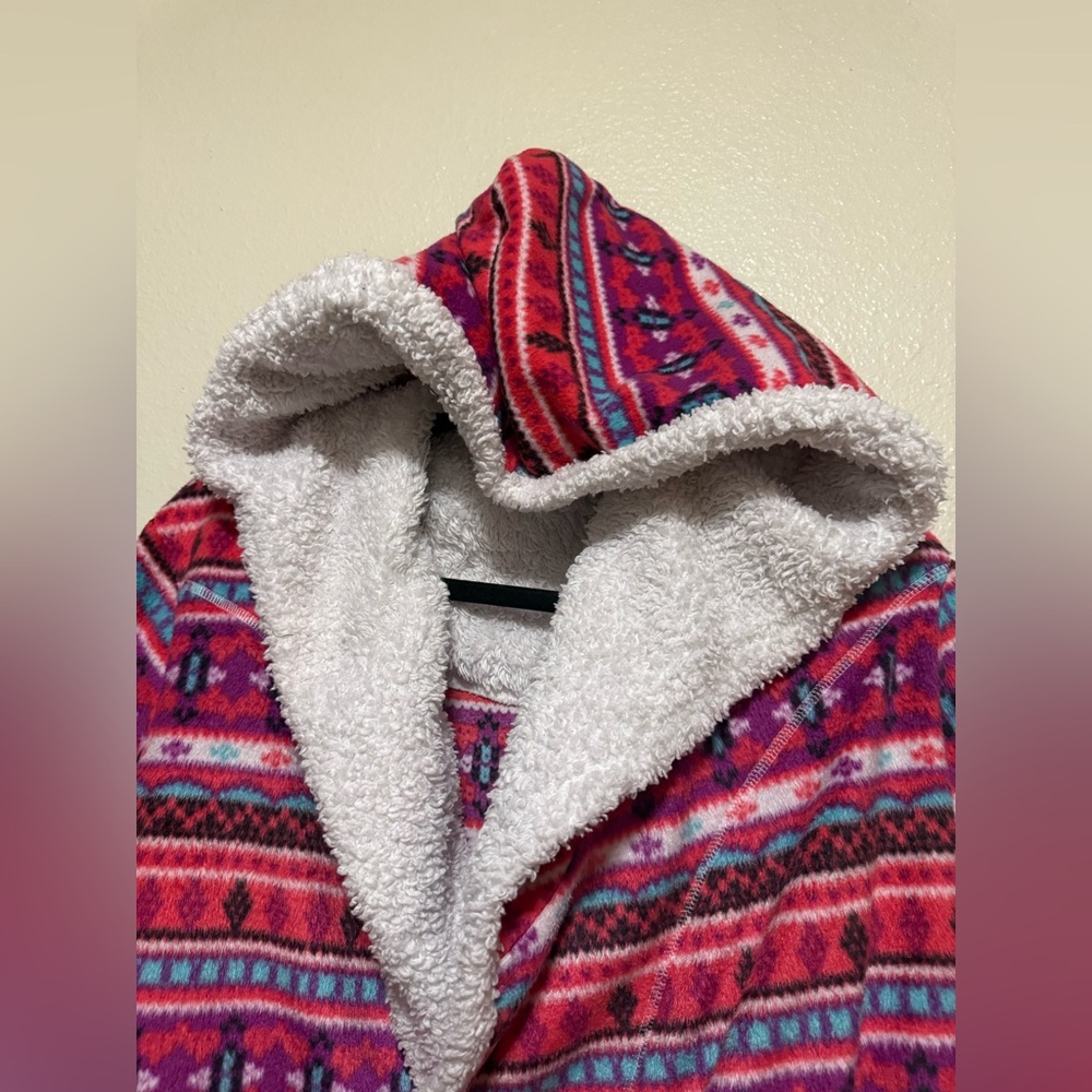 Cozy Holiday Hooded Fleece Robe Sherpa Lined Plush Lounge Wrap | Pink Belted 2X - Picture 5 of 5
